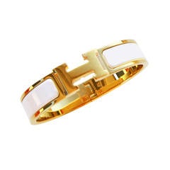 Hermes White Clic H Gold Hardware GHW Enamel Bracelet Narrow PM