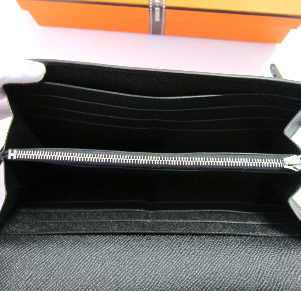 Hermes Black Epsom Kelly Long Leather Wallet Clutch Palladium PHW Most Requested 1