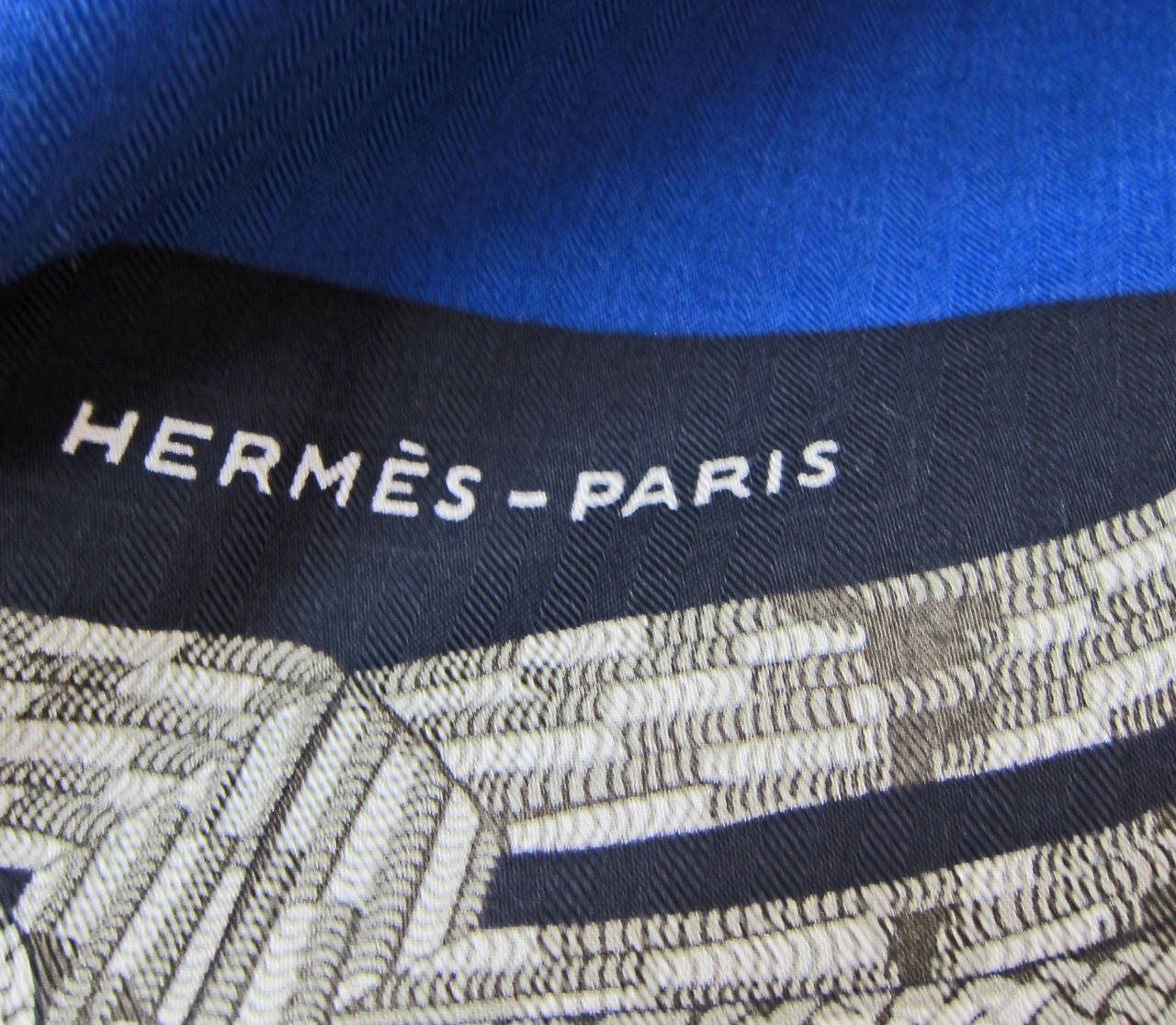 Hermes Brandebourgs Black Blue Cashmere Silk Shawl GM 140cm Amaze 1