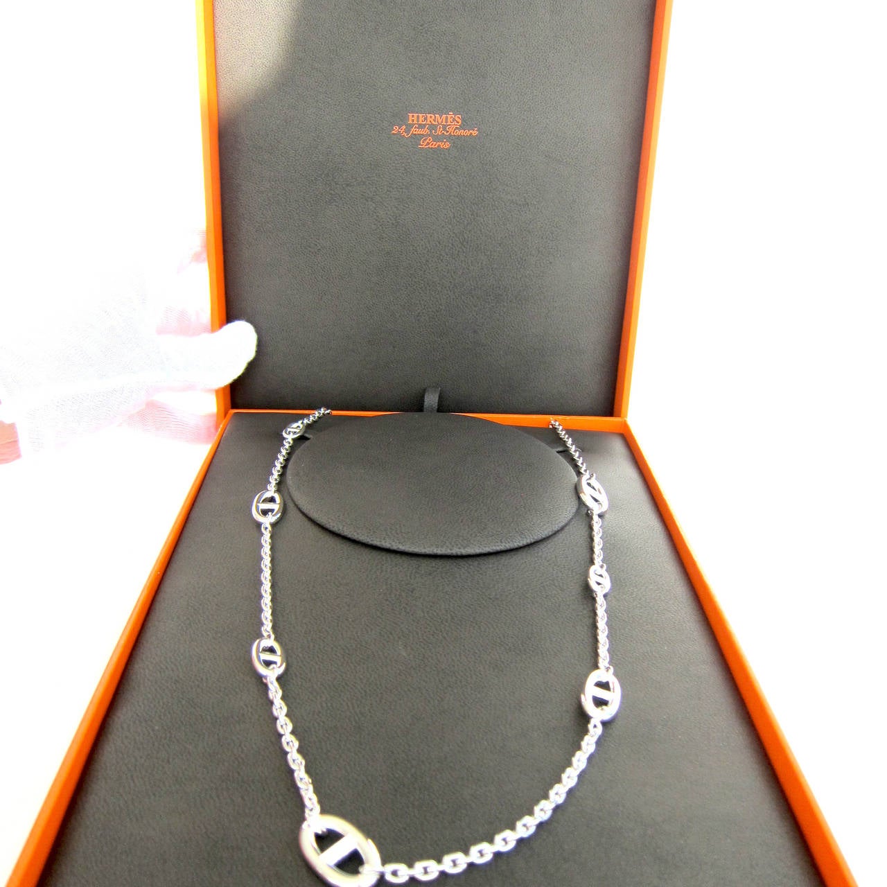 Hermes Farandole 80cm Long Solid Silver Necklace Classic

Perfect gift! Brand New in Box, never worn
Below retail plus tax of $1,551 where we are
Comes store fresh with Hermes jewelry gift box and ribbon
Iconic and coveted Hermes necklace
80cm