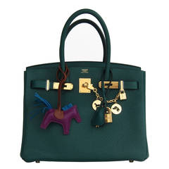 Hermes Malachite 30cm Birkin Gold Hardware GHW Satchel Leather Handbag