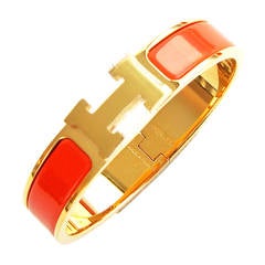 Hermes Orange Fruit Clic H Gold Hardware GHW Enamel Bracelet Narrow PM