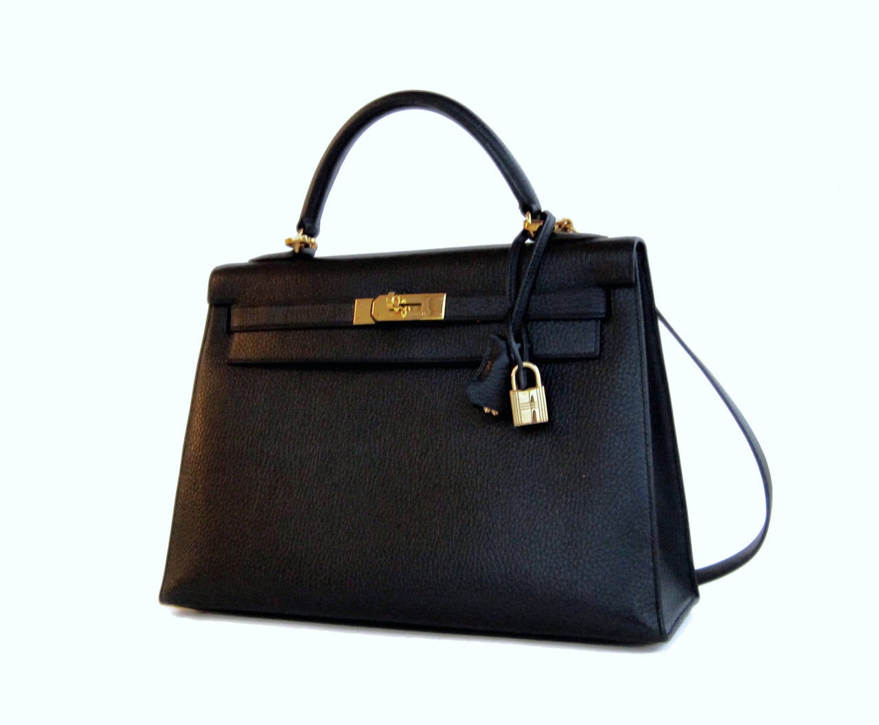 Hermes 32cm Sellier Black Gold GHW Vache Ardenne Leather Kelly Rare In Excellent Condition In New York, NY