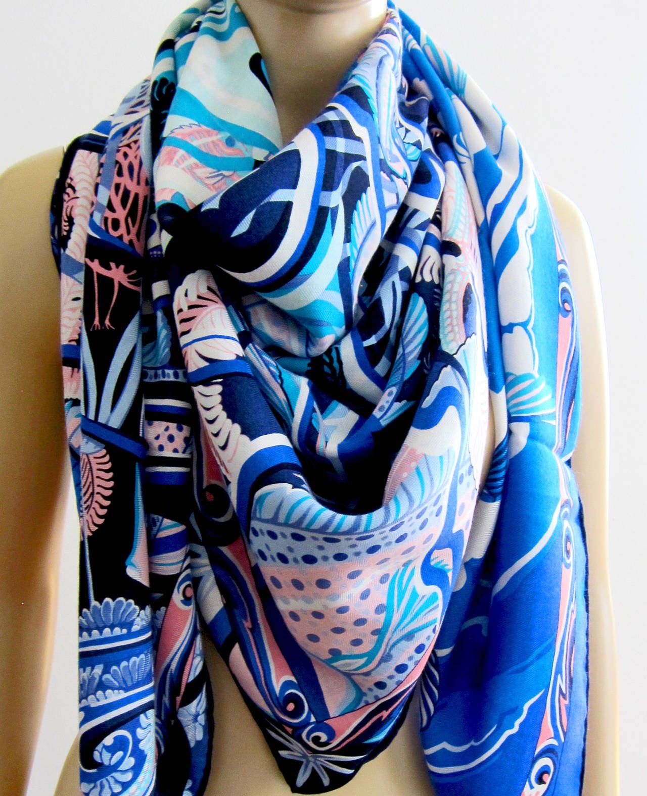 Women's Hermes From Sea to Sky Cashmere Silk Shawl GM 140cm SUMMER