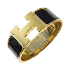 Hermes Black Clic Clac Gold Hardware GHW Enamel Bracelet PM Wide