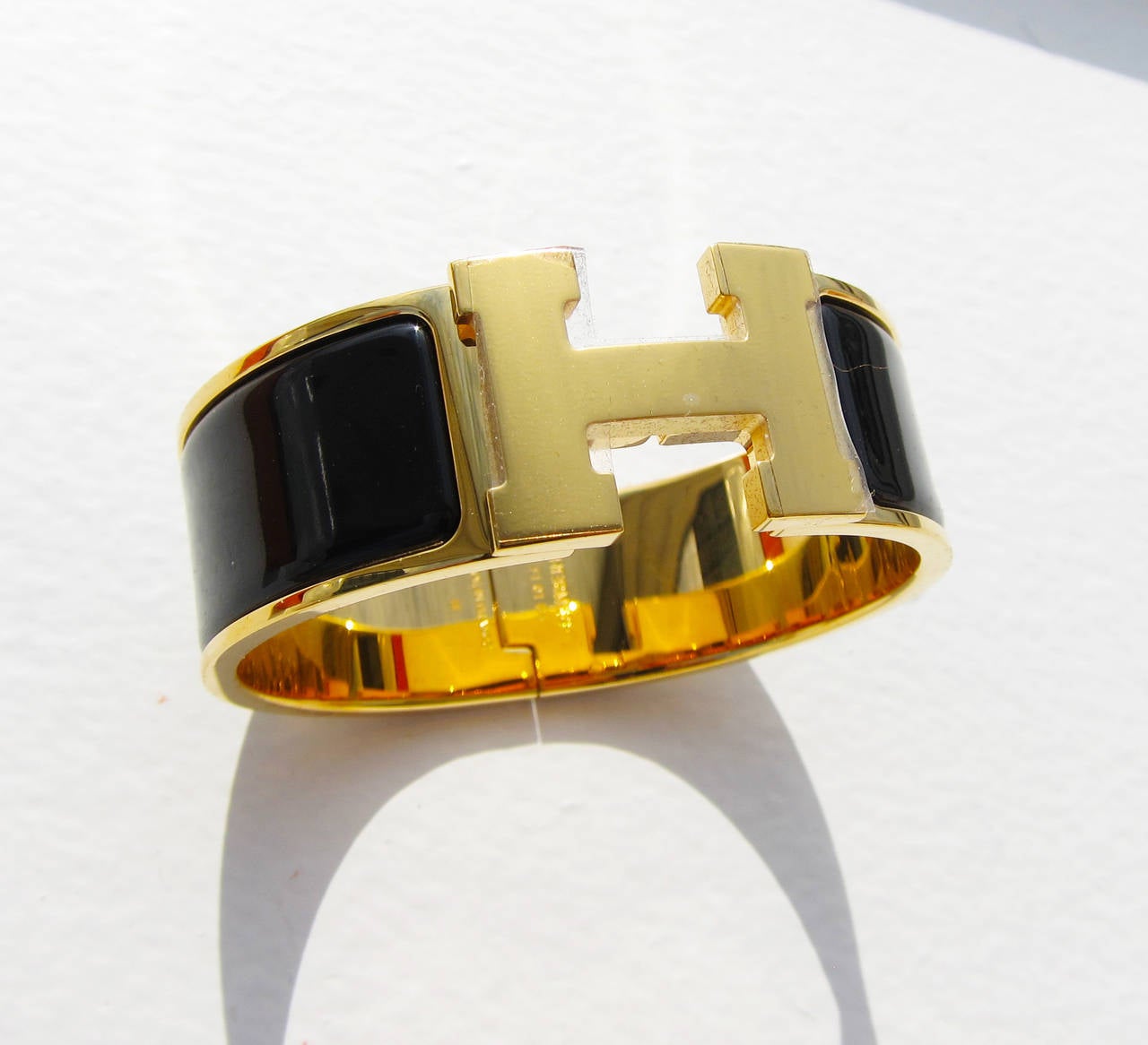 Hermes Black Clic Clac Gold Hardware GHW Enamel Bracelet PM Wide