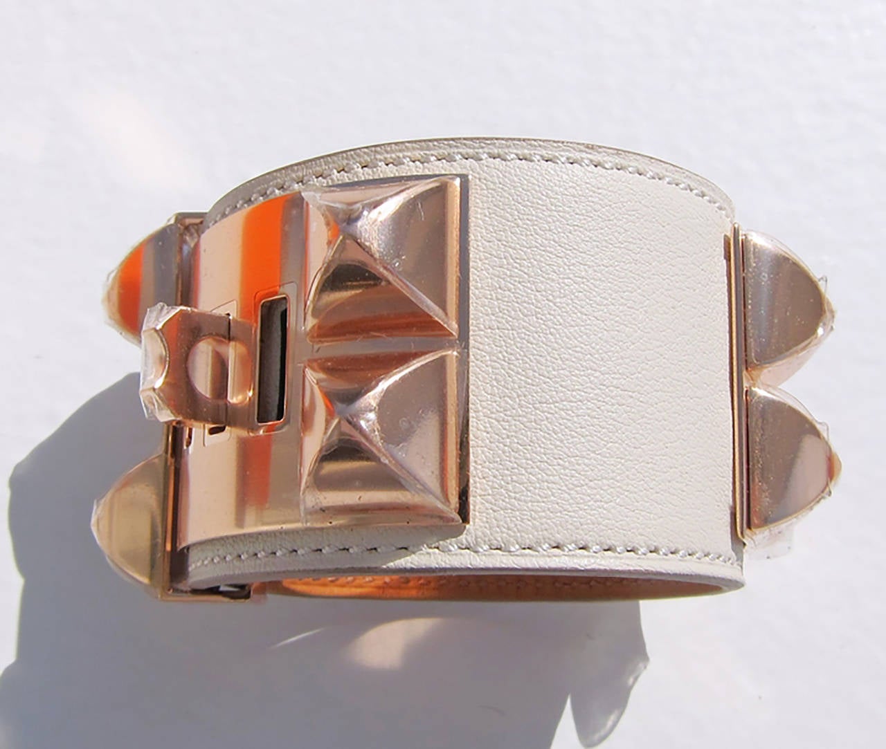 Hermes Craie Chalk ROSE GOLD Collier de Chien CDC Leather Bracelet Luscious In New Condition In New York, NY