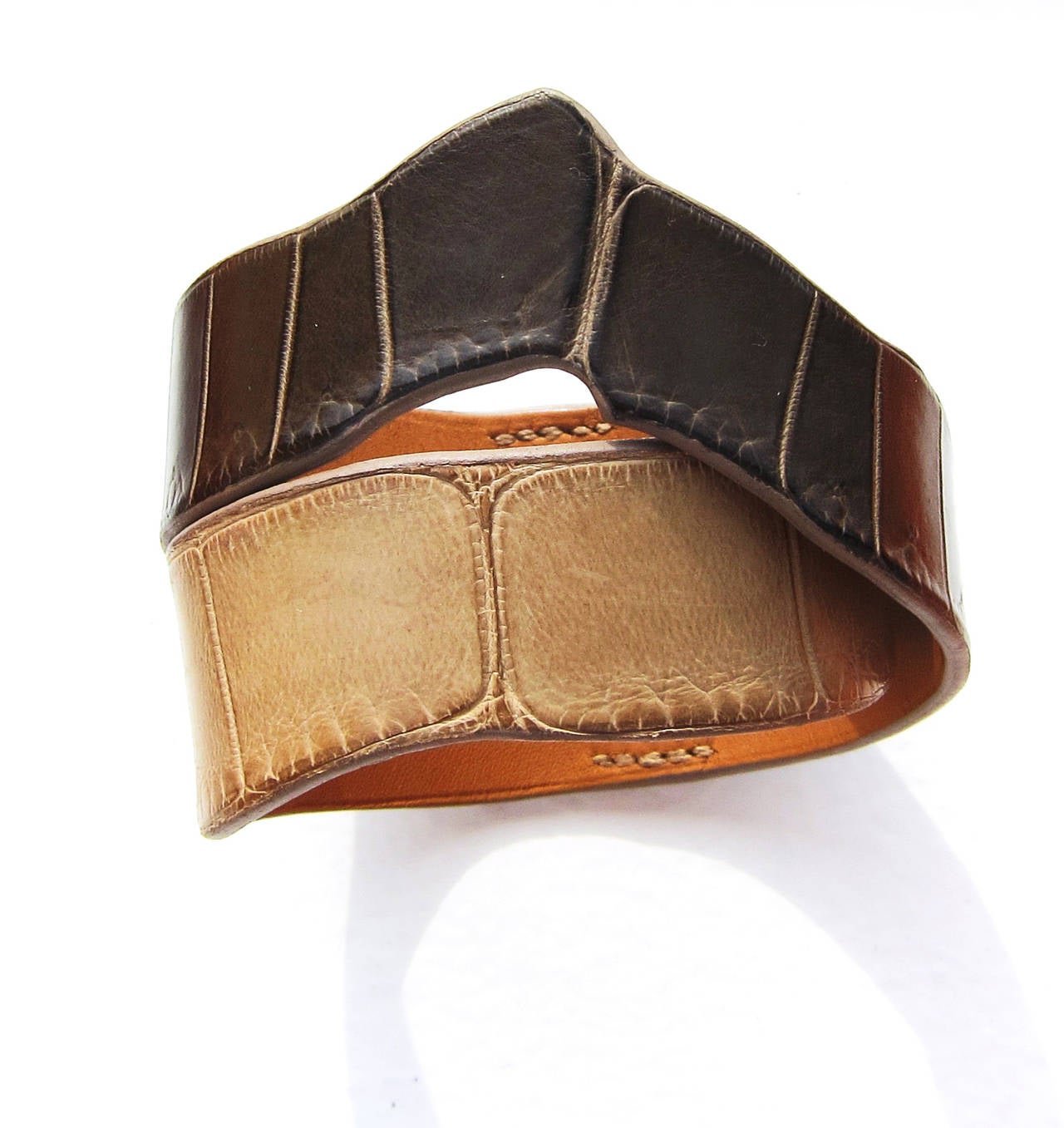 Hermes Matte Crocodile Cuff Bracelet 65mm One of a Kind Superb 

Brand New in Box
Size 65mm 
Store fresh coming with Hermes pouch, box and ribbon
Poussiere and Veronese matte crocodile leathers combine to make this one of a kind cuff