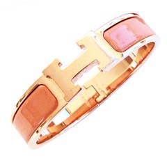 Hermes Salmon Clic H ROSE gold Hardware Enamel Bracelet Romantic