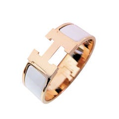 Hermes White Clic Clac Enamel Bracelet with Rose Gold Hardware