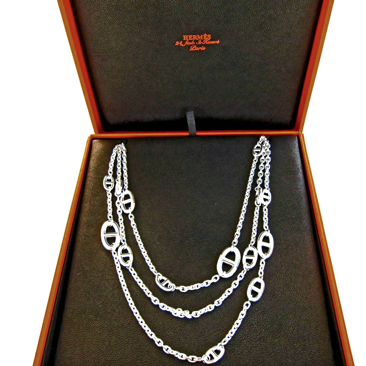 Hermes Farandole Solid Silver Long Necklace 160cm Single Double Triple Strand

Perfect gift! Brand New in Box, never worn
Below retail plus tax of $1986 where we are
Comes store fresh with Hermes jewelry gift box and ribbon
Iconic and coveted