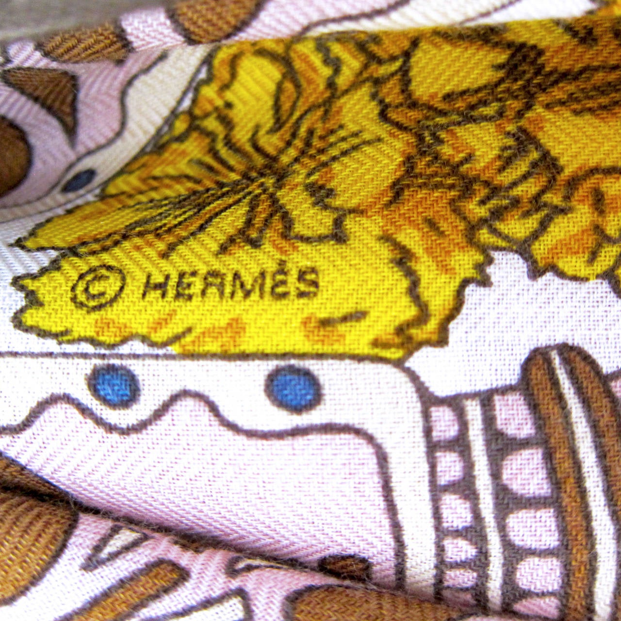 Hermes La Danse Du Cheval Marwari Cashmere Silk Shawl Jaune Vif Rare Coloration 1