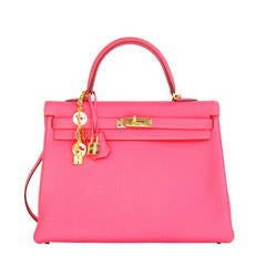 Hermes Rose Lipstick 35cm Togo Kelly Bag Gold Hardware