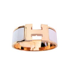 Hermes White Clic Clac Enamel Bracelet with Rose Gold Hardware