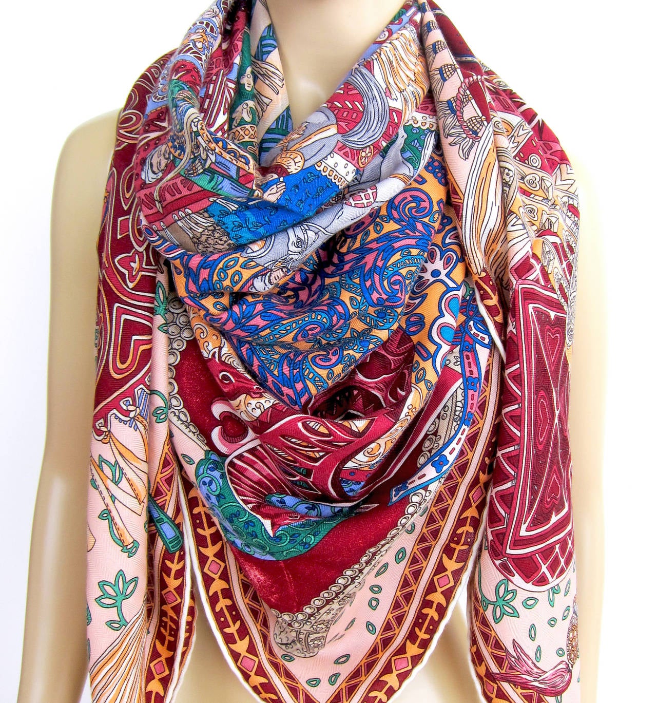 Hermes Cavaliers Du Caucase Cashmere Silk GM Shawl Scarf So Pretty at ...