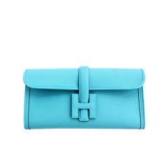 Hermes Blue Atoll Jige Elan 29cm Swift Clutch Bag Stunning