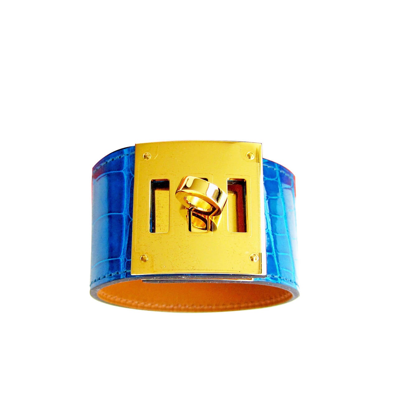 HERMES Kelly Dog BLUE IZMIR SHINY ALLIGATOR KELLY DOG GOLD HW ...  