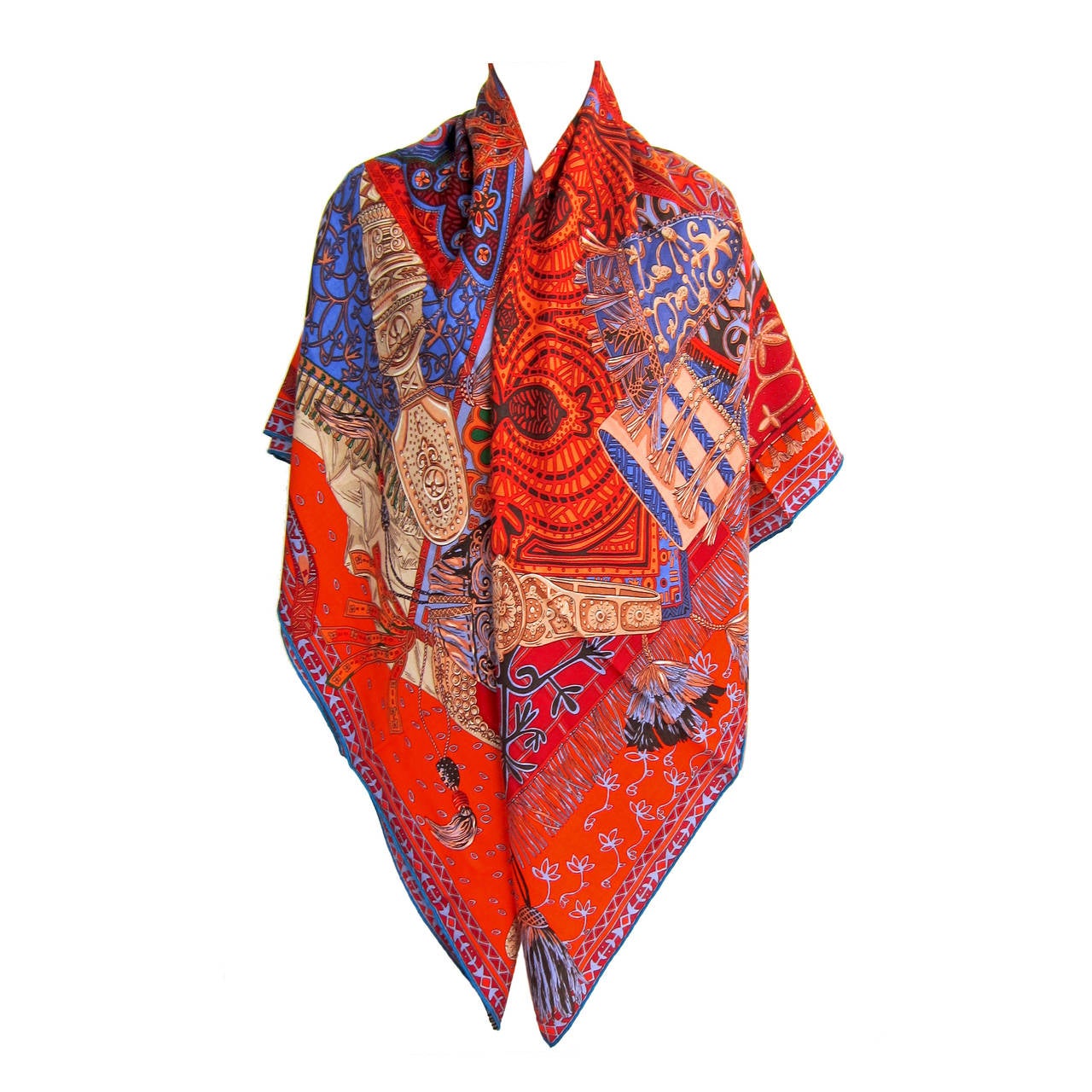 Hermes Cavaliers du Caucase Cashmere Silk GM Shawl Vibrant