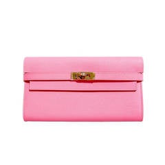 Hermes Rose Confetti Epsom Kelly Long Leather Wallet Permabrass Hardware