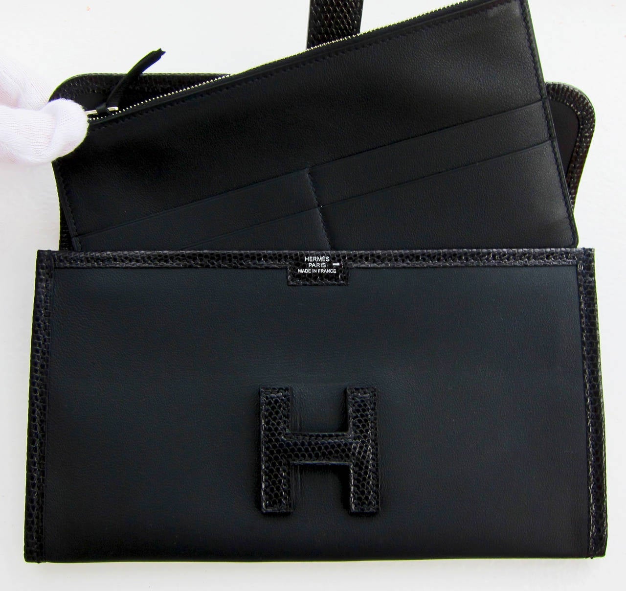 Women's or Men's Hermes Black Swift Lizard Niloticus Jige Duo Mini Evening Bag Clutch Gift!