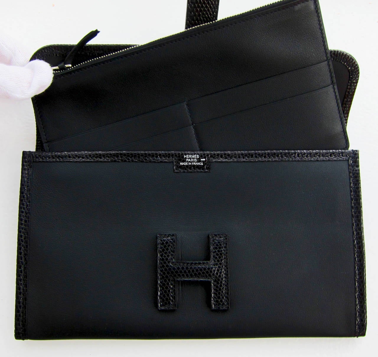 Hermes Black Swift Lizard Niloticus Jige Duo Mini Evening Bag ...  