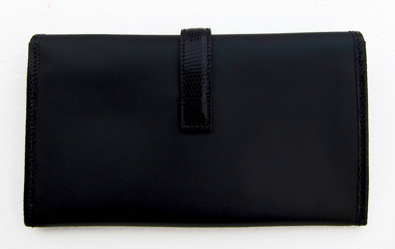 Hermes Black Swift Lizard Niloticus Jige Duo Mini Evening Bag Clutch Gift! In New Condition In New York, NY