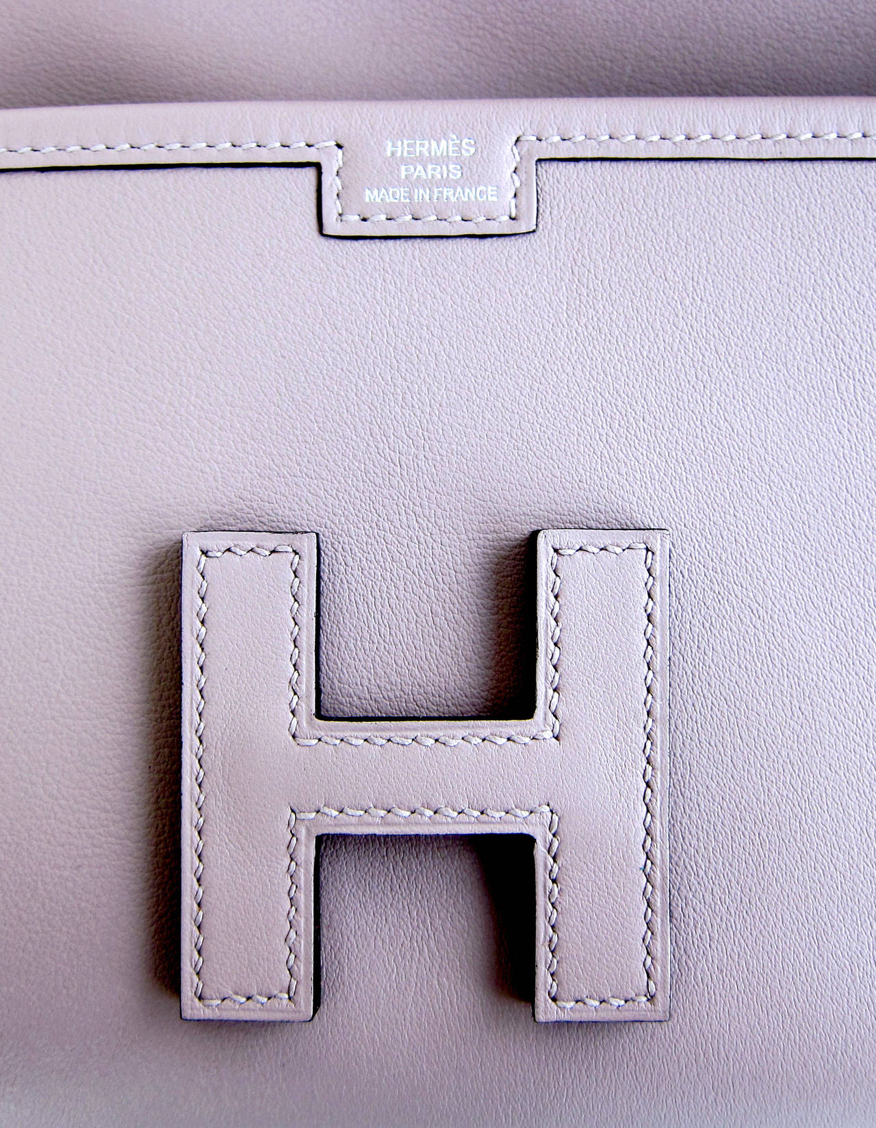 Women's or Men's HERMES Glycine Lilac Jige Swift Elan Leather Clutch 29cm So Pretty!