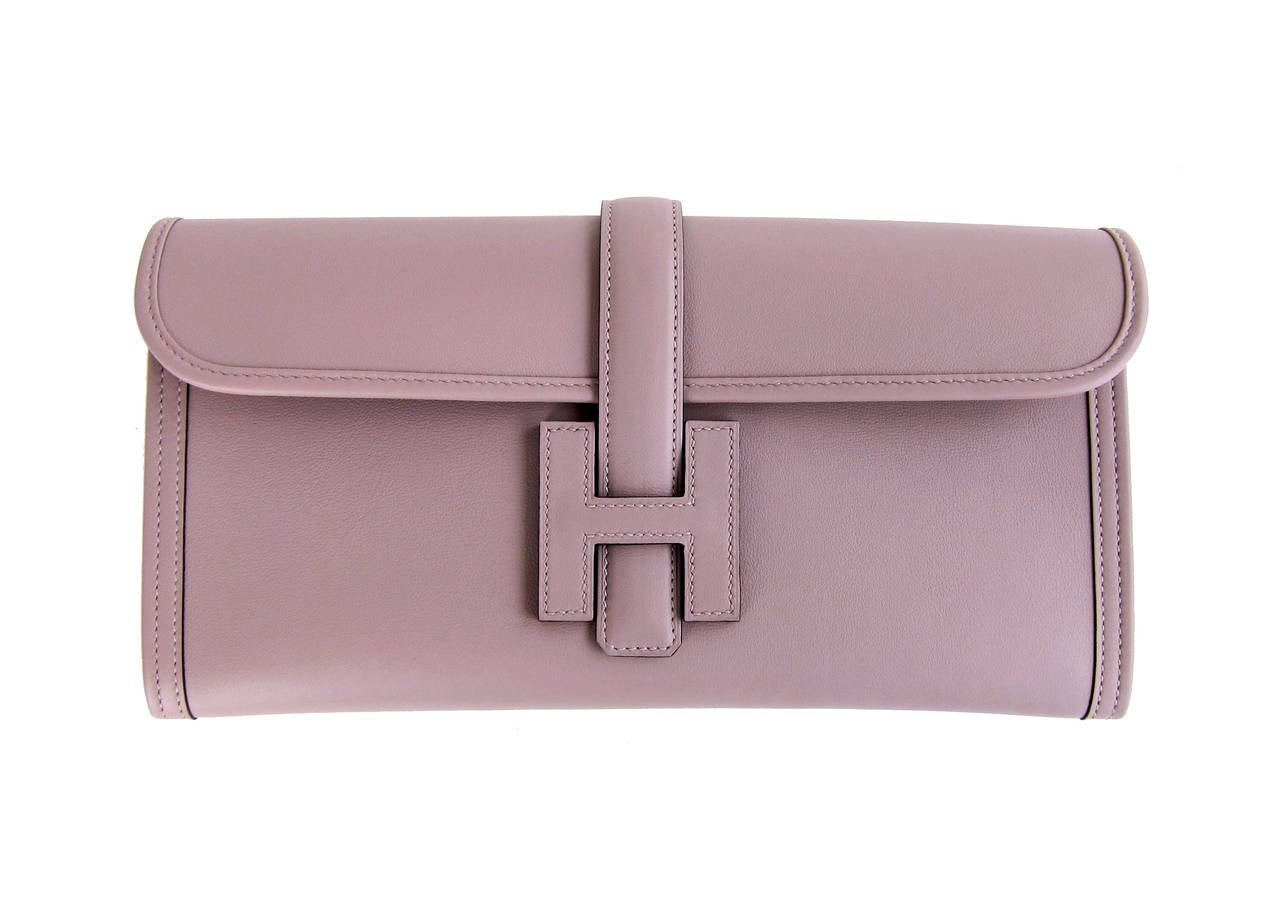 HERMES Glycine Lilac Jige Swift Elan Leather Clutch 29cm So Pretty! 2