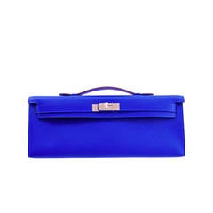 Hermes Blau Electric Epsom Kelly Cut Pochette Clutch Bag Fabulous