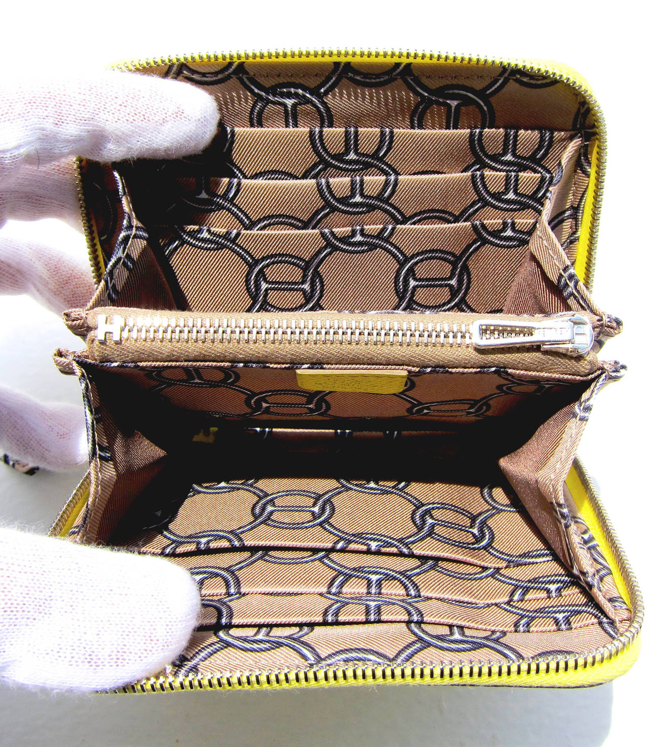 Hermes Soufre Neon Yellow Silkin Azap Compact Epsom Leather Wallet at