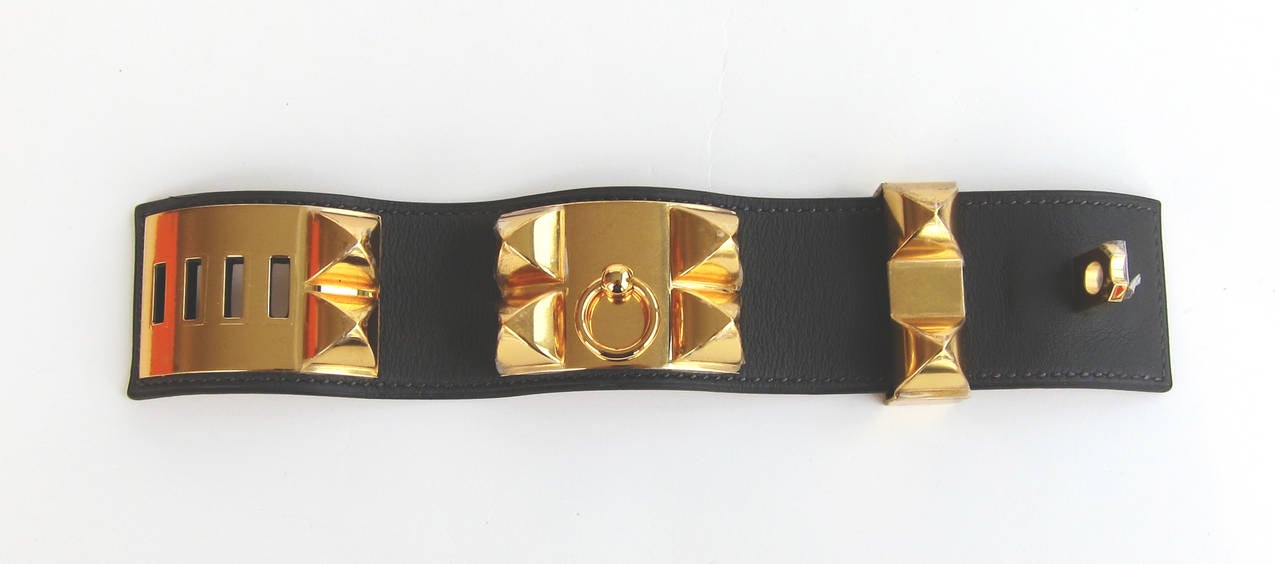Hermes Graphite Swift Leather Collier de Chien CDC Bracelet Gold Fabulous 2