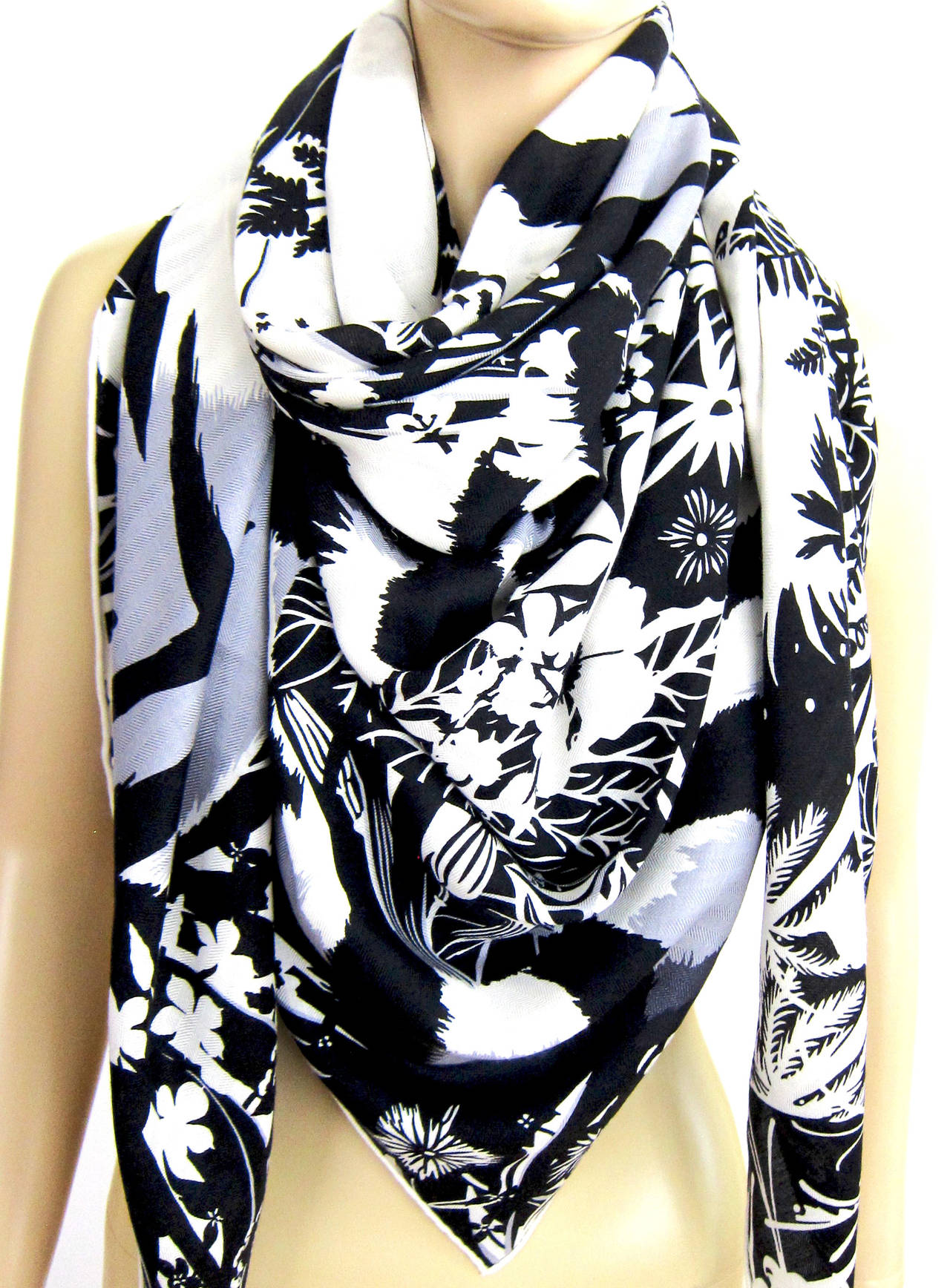 hermes scarf black and white