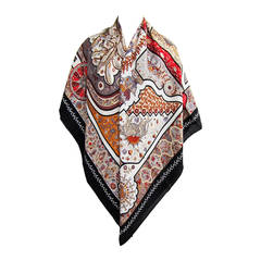 Hermes Aux Porte du Palais Black Beige Rouge Cashmere Silk GM Shawl Gorgeous
