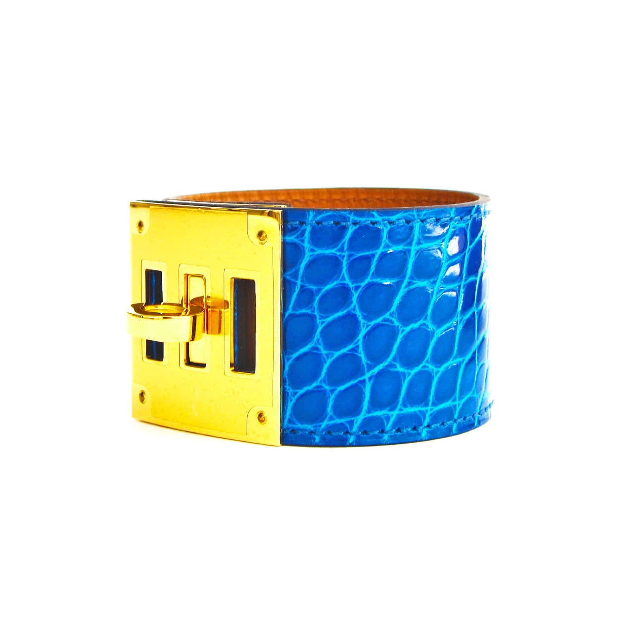 HERMES Kelly Dog BLUE IZMIR SHINY ALLIGATOR KELLY DOG GOLD HW RARE