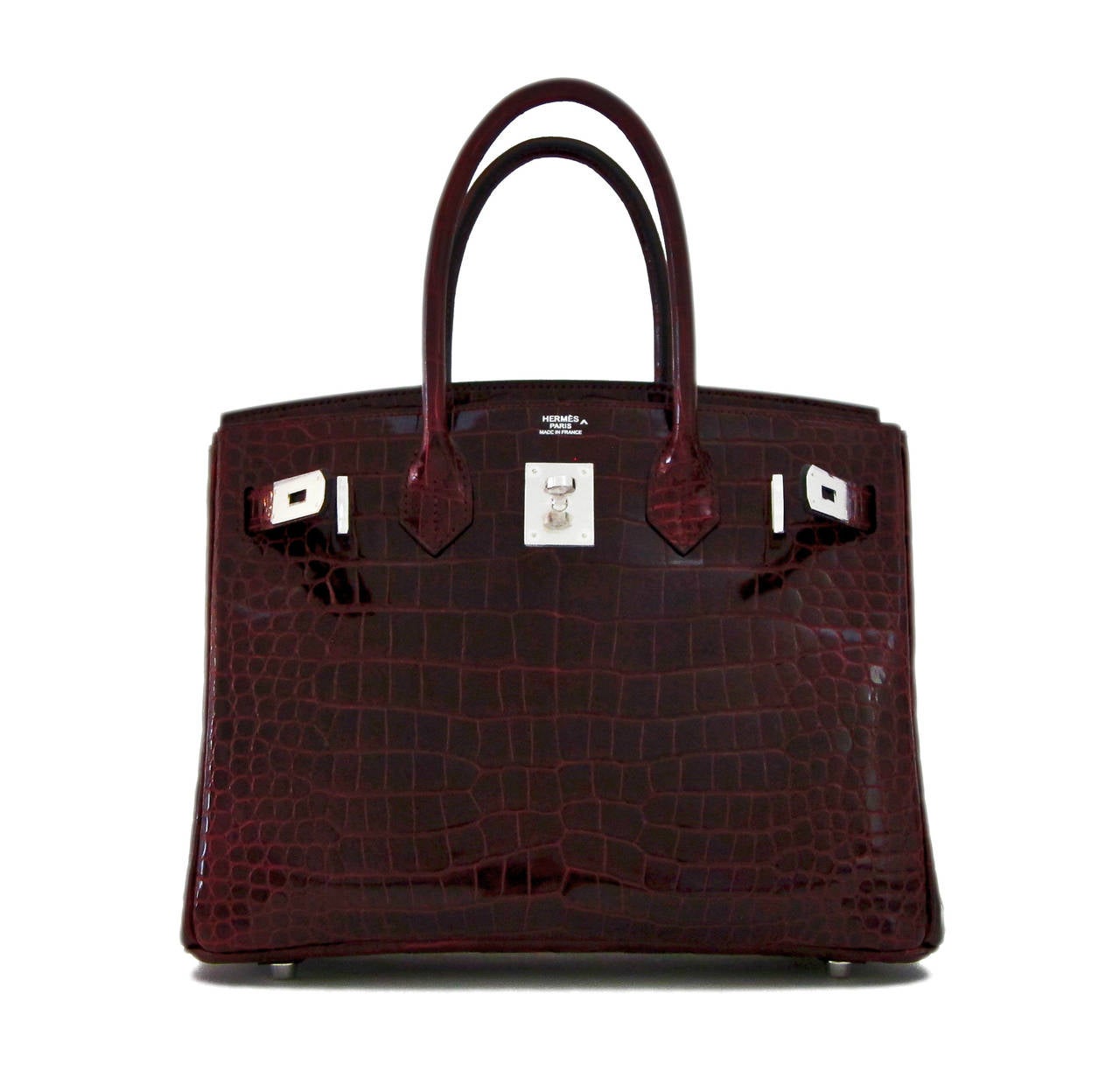 Hermes Bordeaux Porosus Crocodile 30cm Birkin Bag Palladium PHW 3