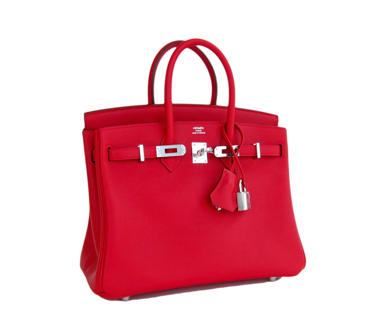Hermes Vermillion Lipstick Red 25cm Swift Leather Birkin Satchel Bag Jewel

Brand New in Box- T stamp, store fresh
Comes full set with keys, lock, clochette, a sleeper for the bag, rain protector, Hermes ribbon, and original box
Vermillion is a