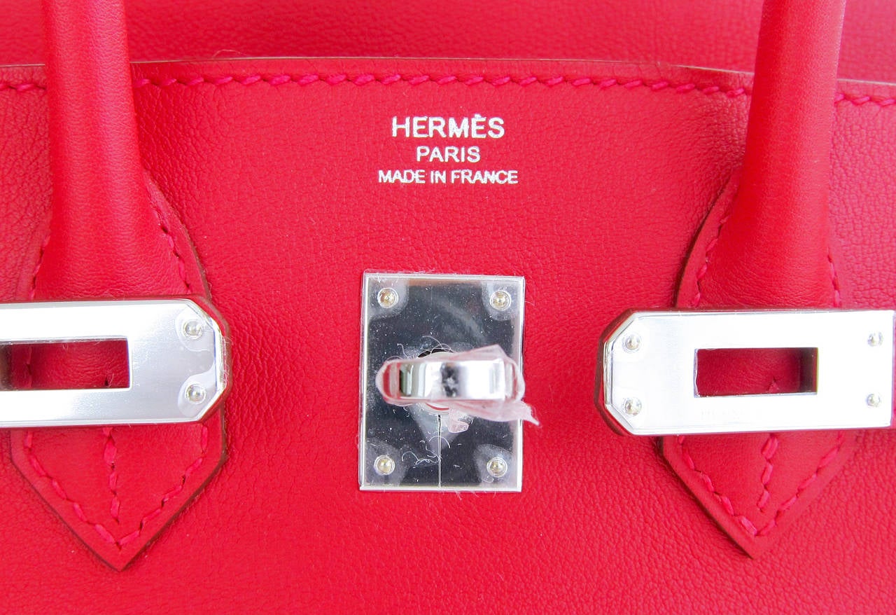 Women's Hermes Vermillion Lipstick Red 25cm Swift Leather Birkin Satchel Bag Jewel