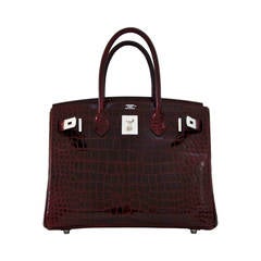 Hermes Bordeaux Porosus Crocodile 30cm Birkin Bag Palladium PHW