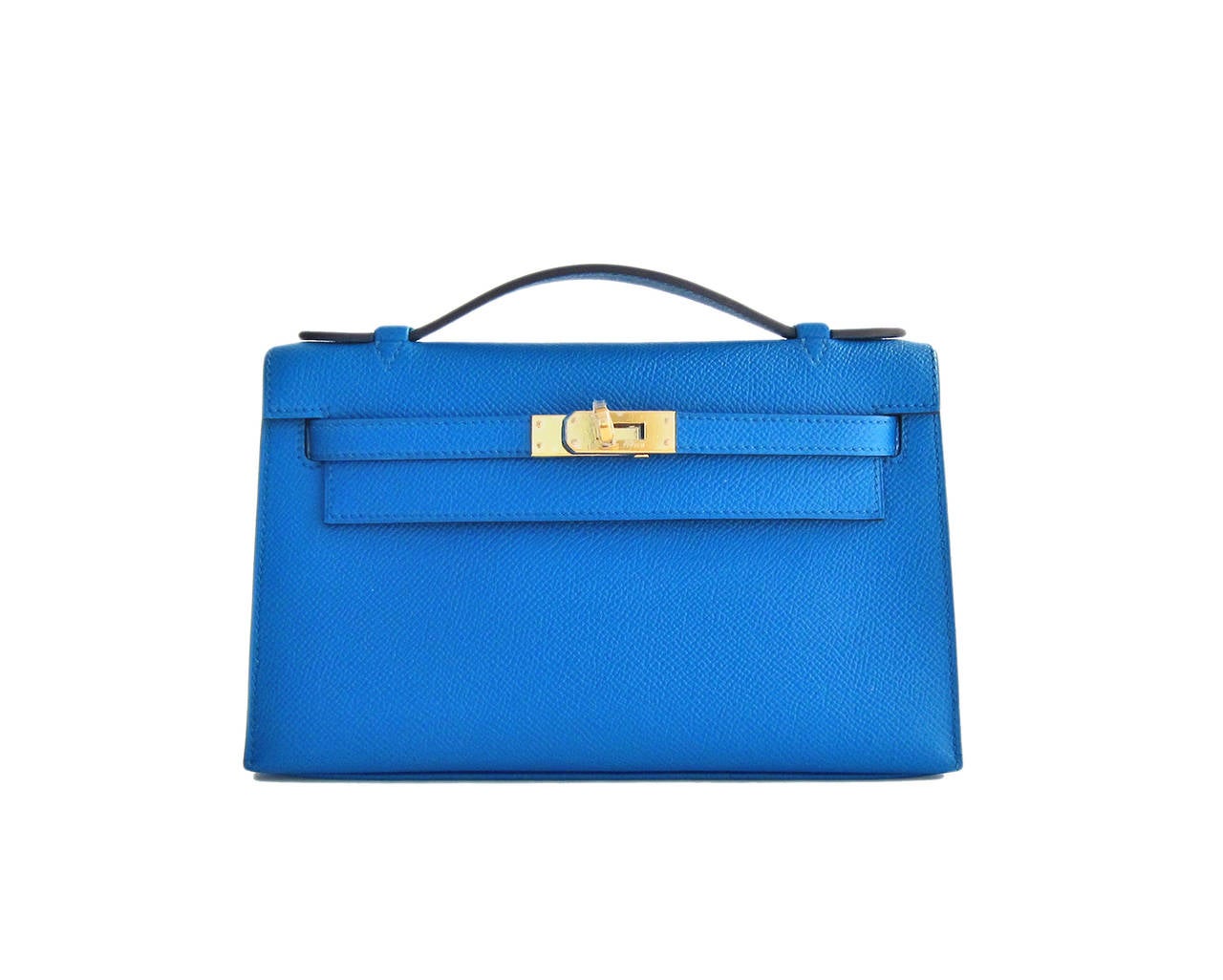 Hermes Blue Izmir Gold Kelly Pochette Epsom GHW Clutch Cut Bag Insane 1