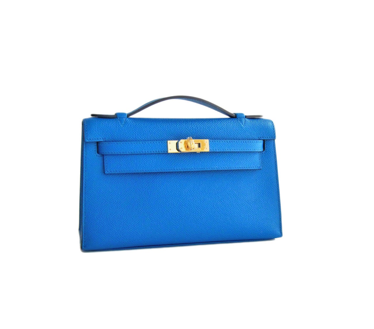 Hermes Blue Izmir Gold Kelly Pochette Epsom GHW Clutch Cut Bag Insane
Brand New in Box.  Store fresh.  Pristine condition.
Perfect gift!  Coming in full set with Hermes sleeper, box and ribbon
Blue Izmir set against gold hardware is an insanely