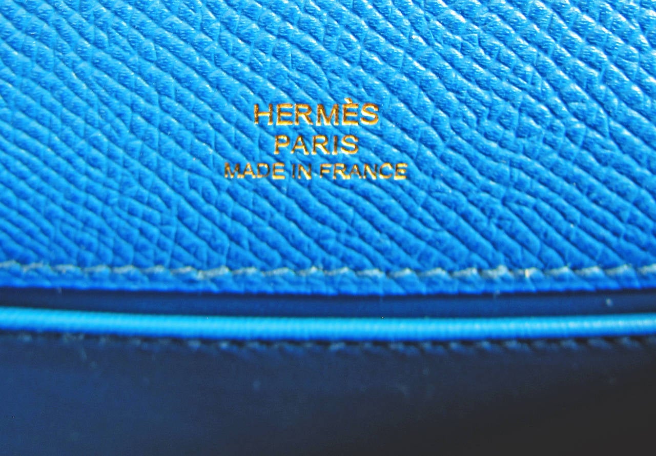 Hermes Blue Izmir Gold Kelly Pochette Epsom GHW Clutch Cut Bag Insane ...