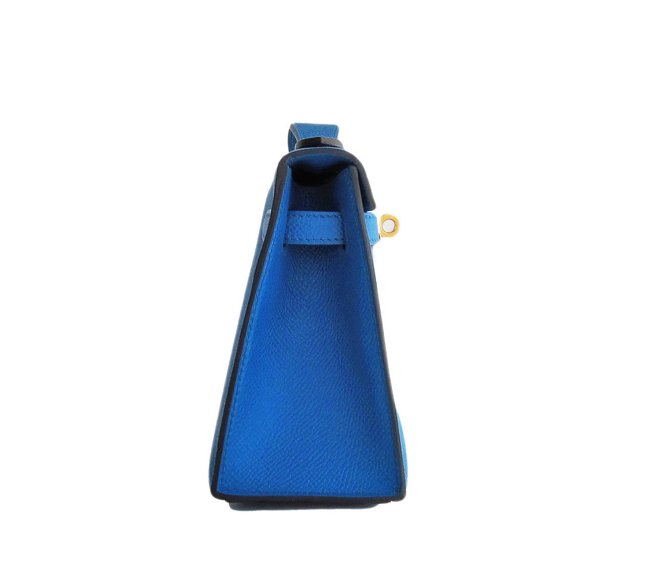 Hermes Blue Izmir Gold Kelly Pochette Epsom GHW Clutch Cut Bag Insane In New Condition In New York, NY