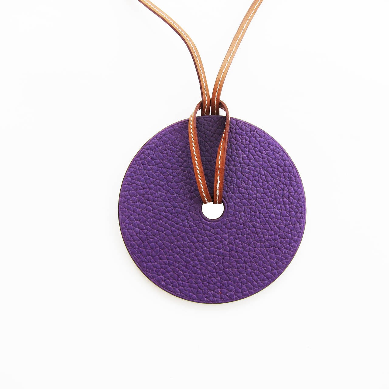 Women's Hermes Violet Togo Gold Epsom Reversible Leather Pendant Necklace