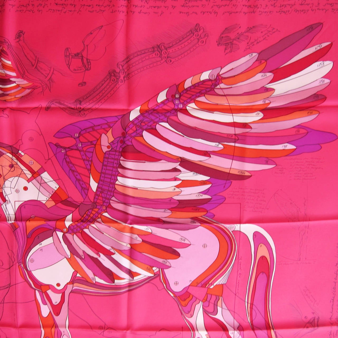 Hermes Le Pegase d'Hermes Silk Scarf Carre 90cm Gorgeous

Designed by Christian Renonciat
Famous detailed anatomical drawing of a Pegasus horse
Hermes silk twill scarf, hand rolled, 36