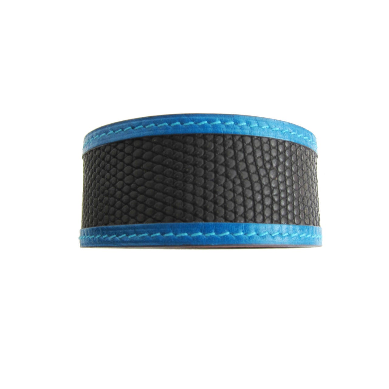 Hermes Petit H  Black and Blue Lizard and Calf Leather Cuff Bracelet