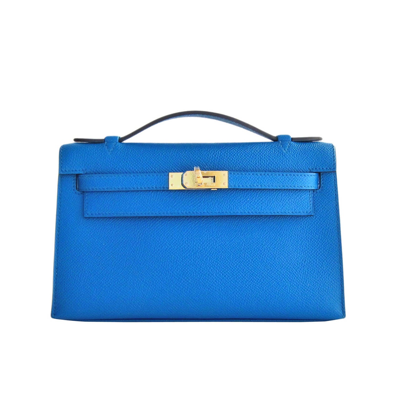 Hermes Blue Izmir Gold Kelly Pochette Epsom GHW Clutch Cut Bag Insane