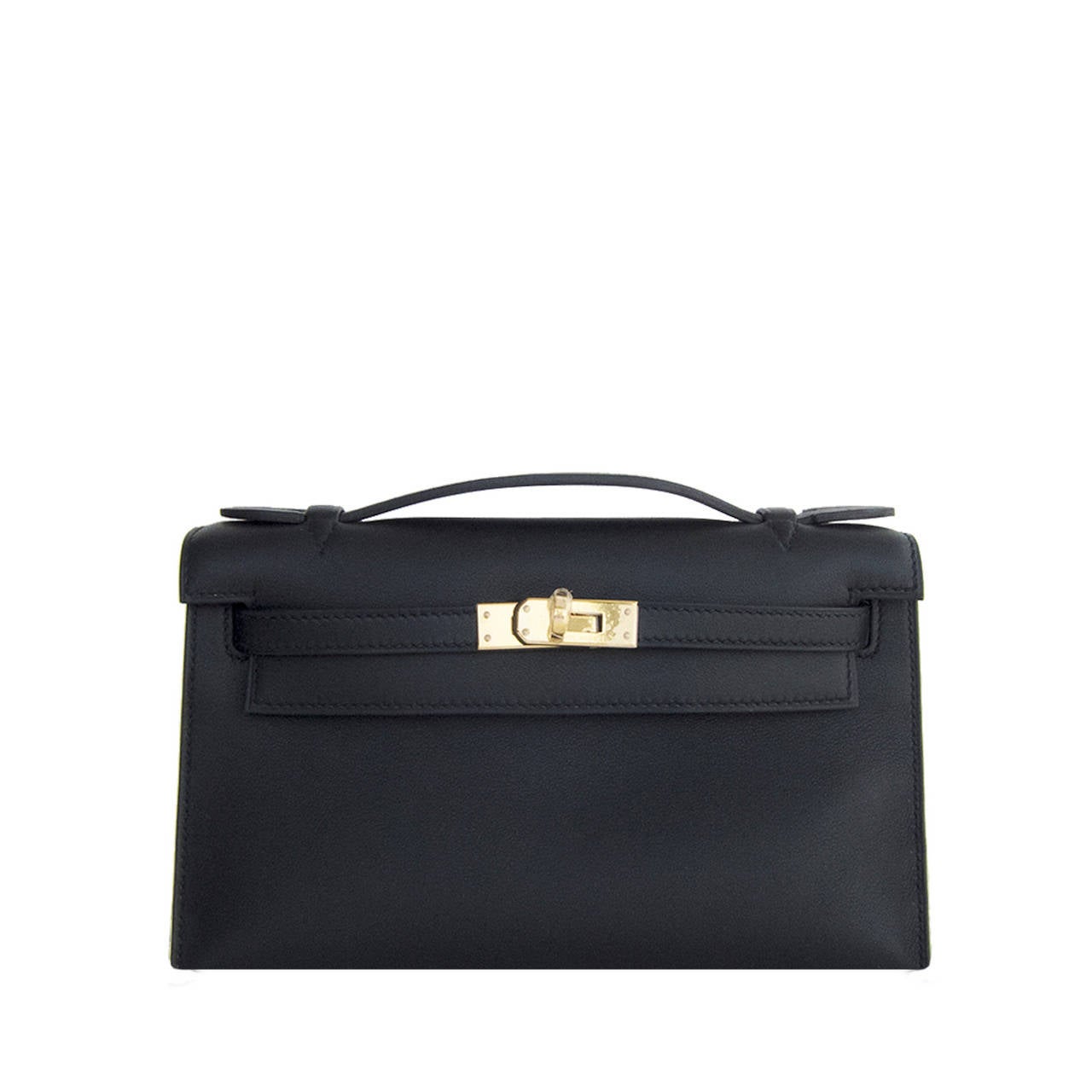 Fashionista Fave Hermes Black Gold Swift Kelly Pochette Cut Clutch Bag 3