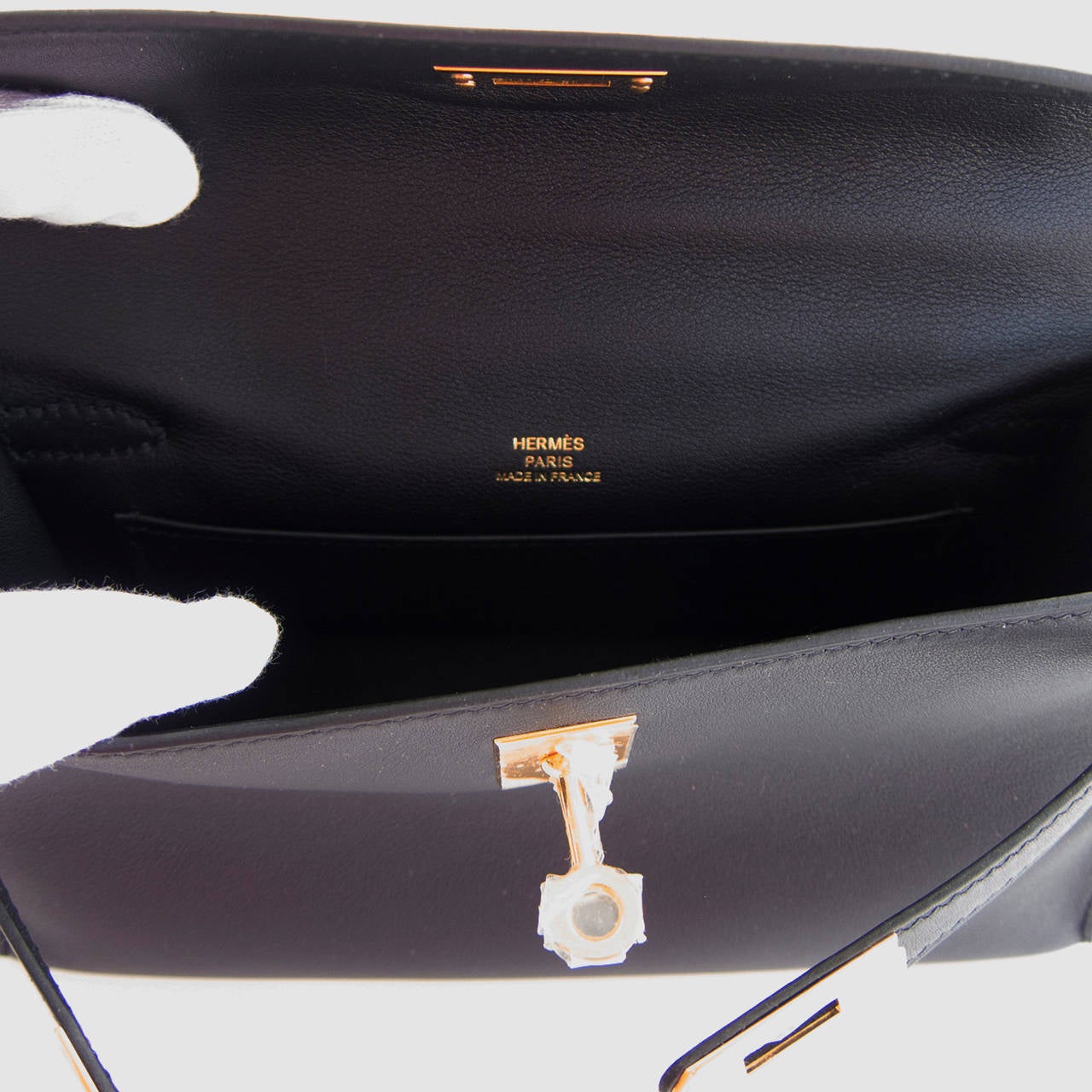 Women's or Men's Fashionista Fave Hermes Black Gold Swift Kelly Pochette Cut Clutch Bag