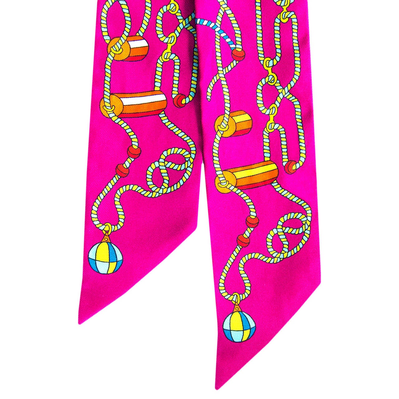 Women's or Men's Hermes Fuchsia Cordages Silk Twilly Set Twillies Scarf Sold Out Color