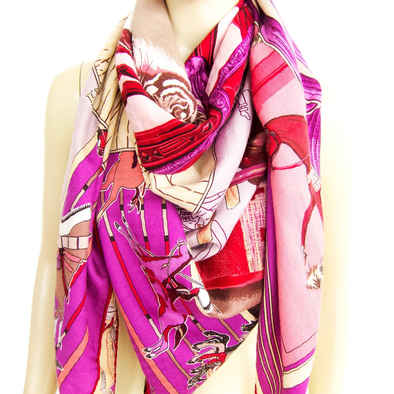 Hermes Carre en Carres Cashmere Silk Shawl Scarf Pink Purple GM Gorgeous 3